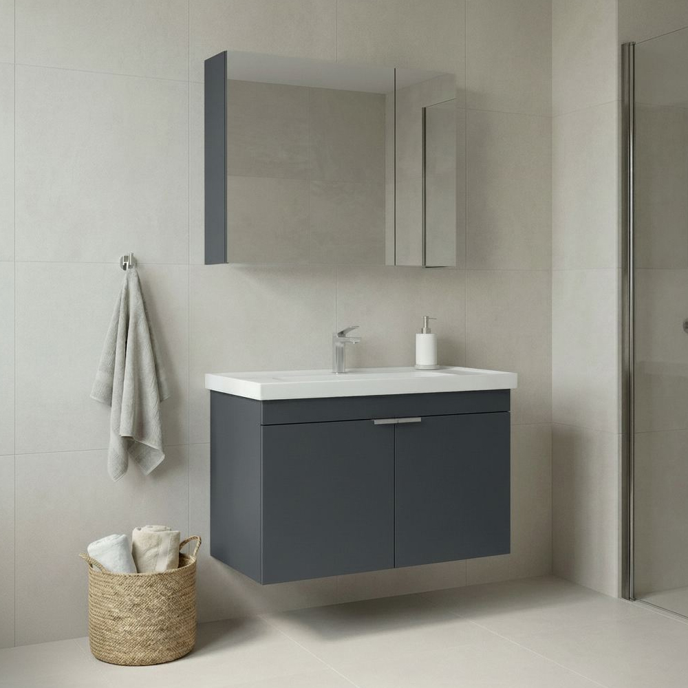 Desna 800mm Wooden Wall Mounted Bathroom Furniture Set with 4 Doors in Matte Anthracite