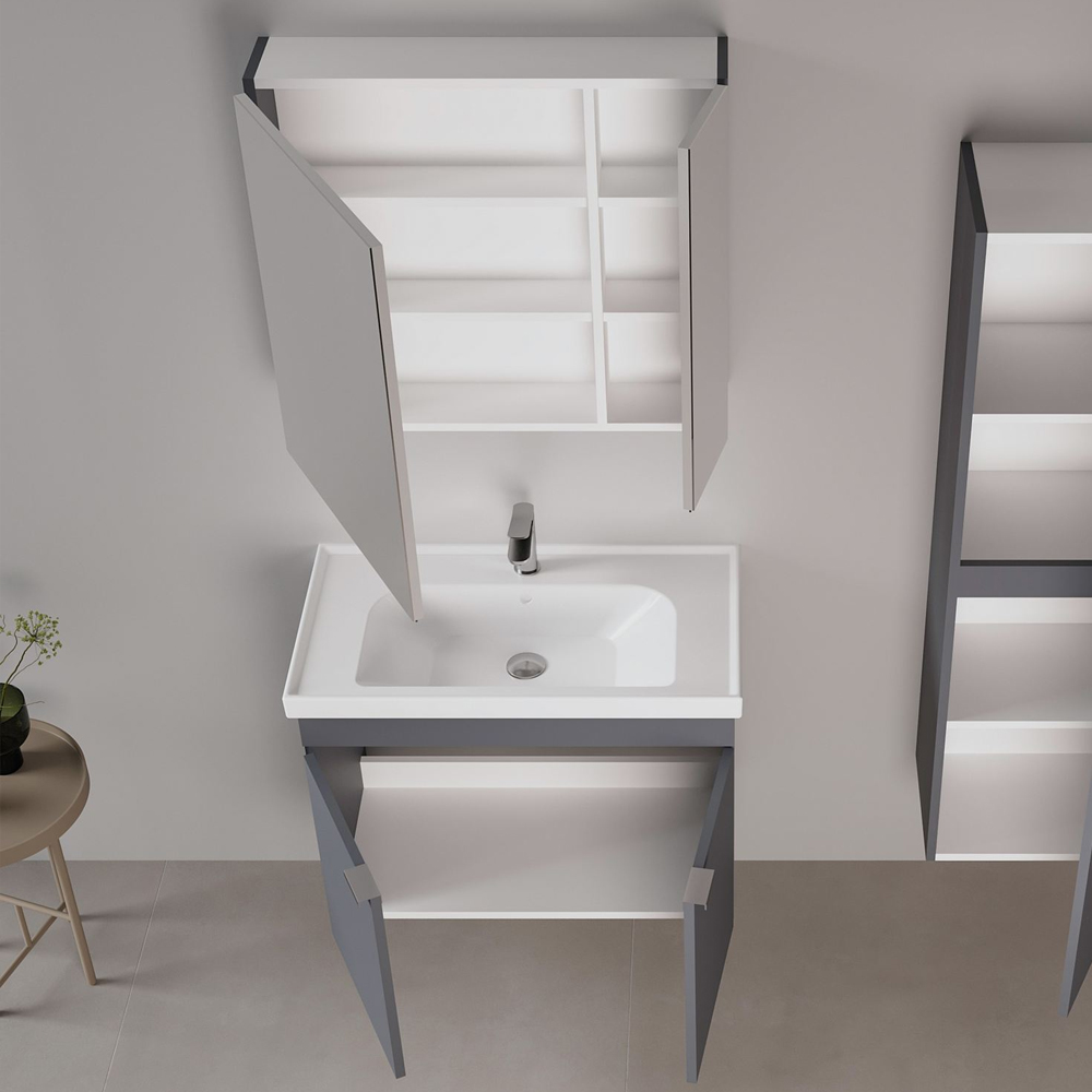Desna 800mm Wooden Wall Mounted Bathroom Furniture Set with 4 Doors in Matte Anthracite