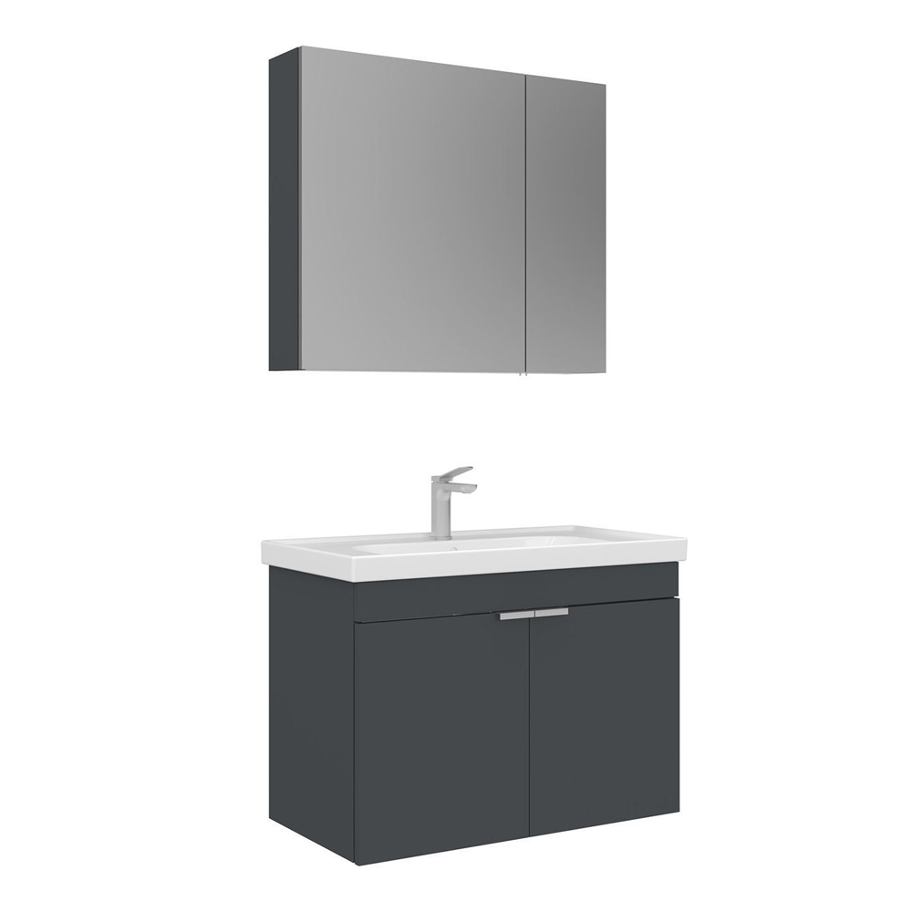 Desna 800mm Wooden Wall Mounted Bathroom Furniture Set with 4 Doors in Matte Anthracite