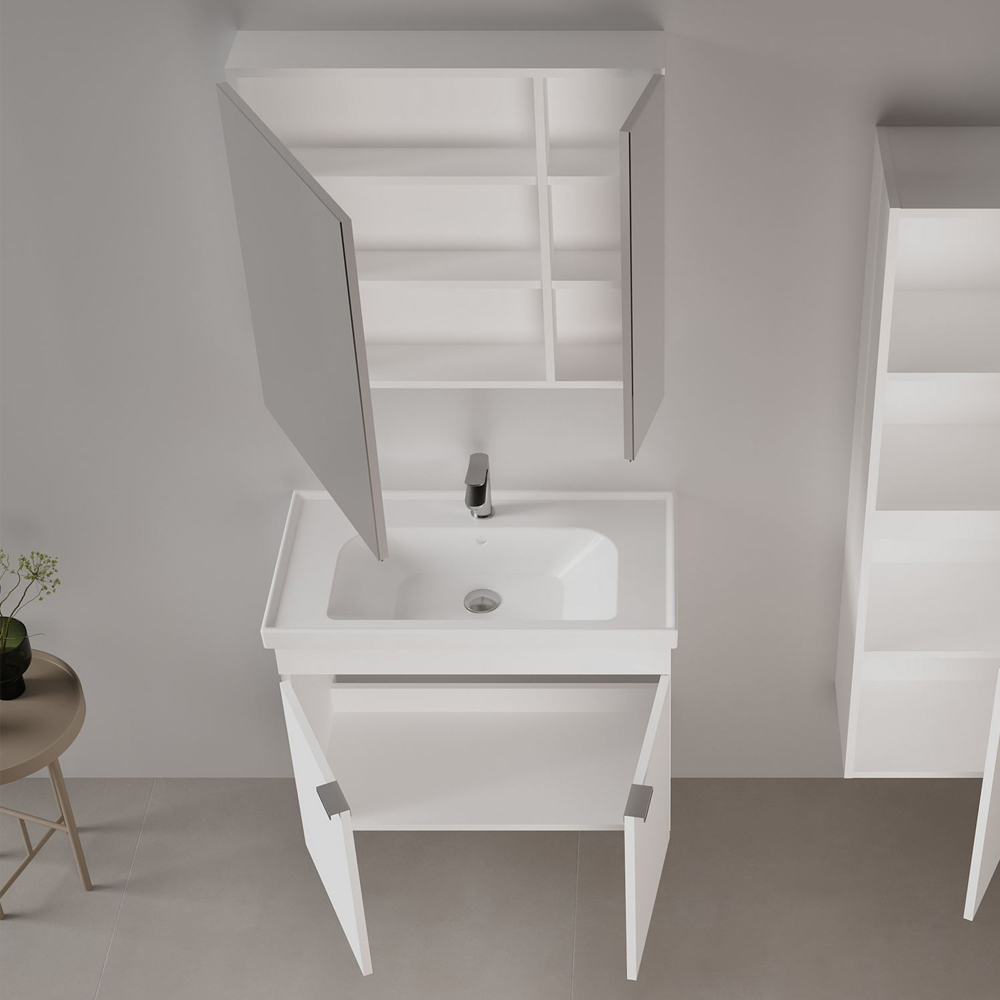 Desna 800mm Wooden Wall Mounted Bathroom Furniture Set with 4 Doors in Matte White