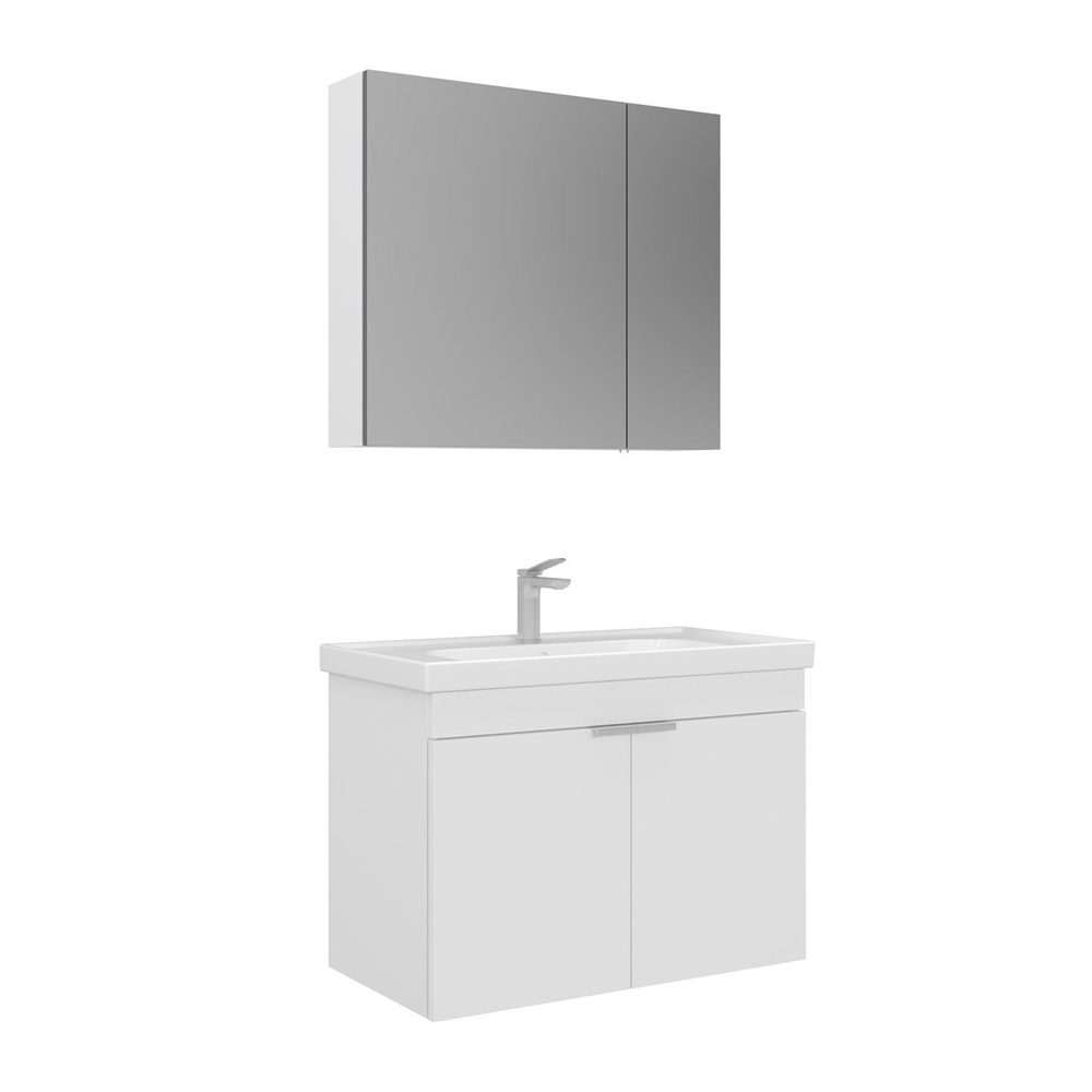 Desna 800mm Wooden Wall Mounted Bathroom Furniture Set with 4 Doors in Matte White