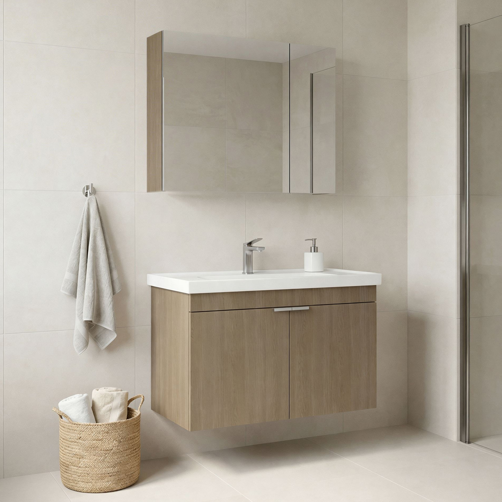 Desna 800mm Wooden Wall Mounted Bathroom Furniture Set with 4 Doors in Oak