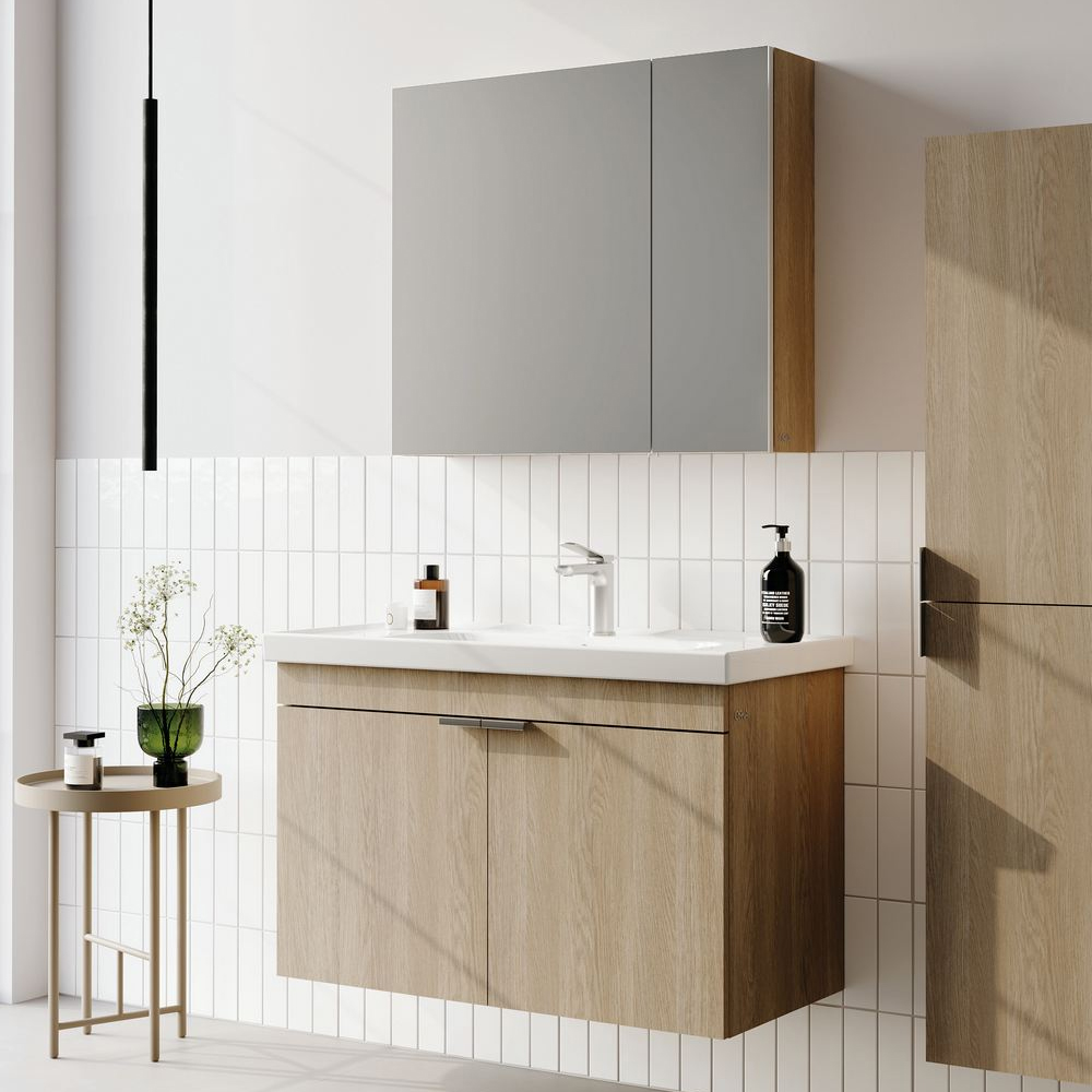 Desna 800mm Wooden Wall Mounted Bathroom Furniture Set with 4 Doors in Oak
