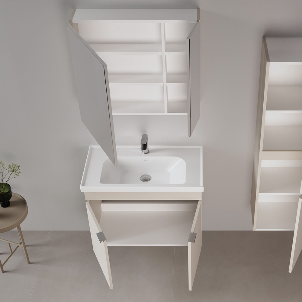 Desna 800mm Wooden Wall Mounted Bathroom Furniture Set with 4 Doors in Sand