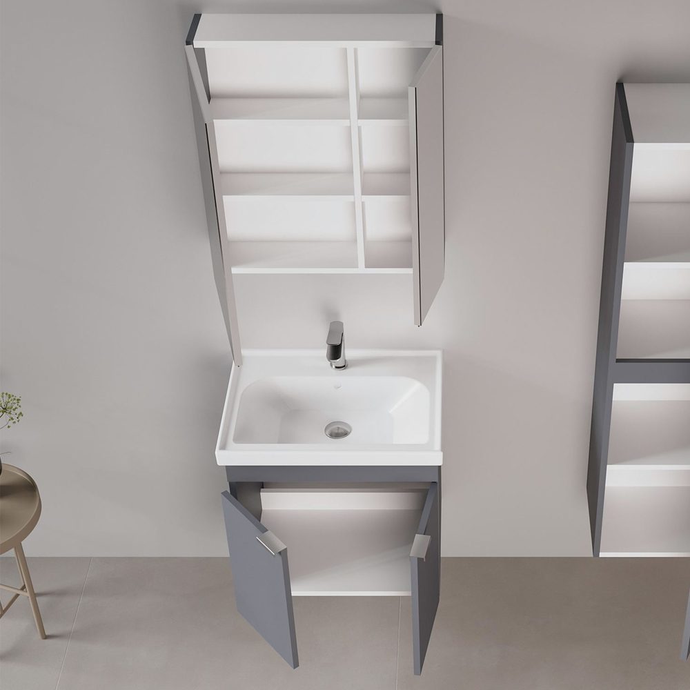 Desna 600mm Wooden Wall Mounted Bathroom Furniture Set with 4 Doors in Matte Anthracite
