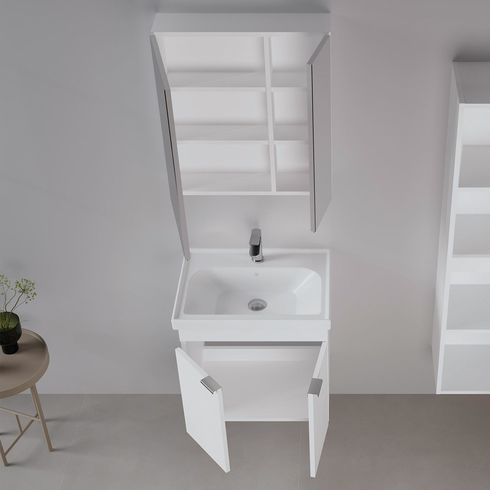 Desna 600mm Wooden Wall Mounted Bathroom Furniture Set with 4 Doors in Matte White