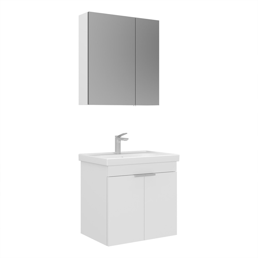 Desna 600mm Wooden Wall Mounted Bathroom Furniture Set with 4 Doors in Matte White