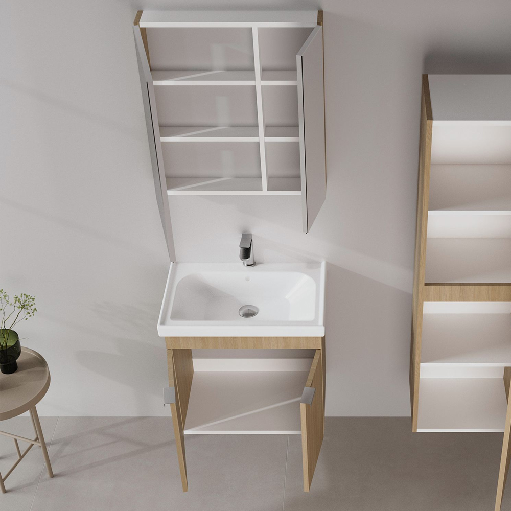 Desna 600mm Wooden Wall Mounted Bathroom Furniture Set with 4 Doors in Oak