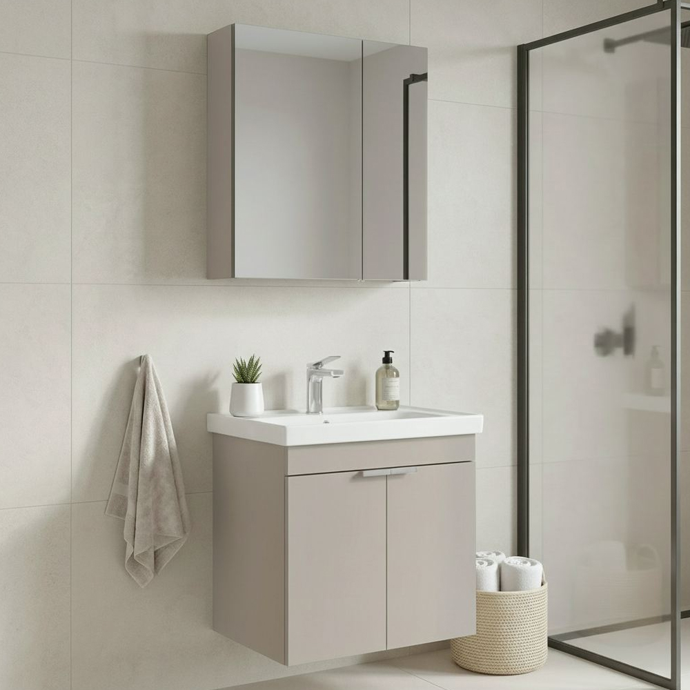 Desna 600mm Wooden Wall Mounted Bathroom Furniture Set with 4 Doors in Sand