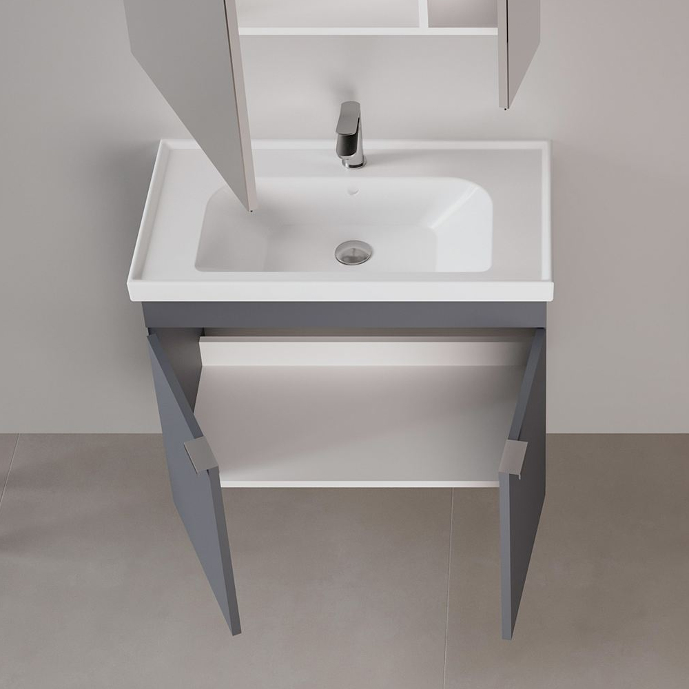 Desna 800mm Wooden Wall Mounted Vanity Unit & Basin with 2 Doors in Matte Anthracite