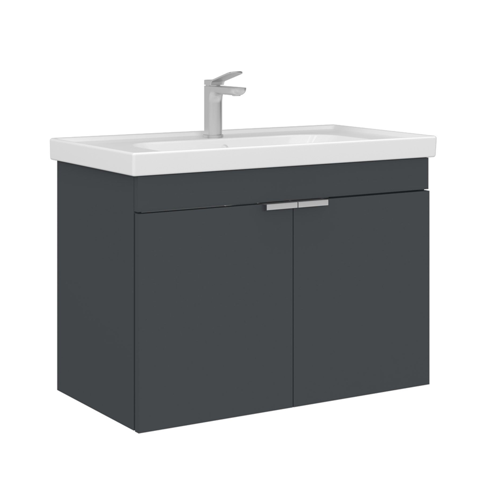 Desna 800mm Wooden Wall Mounted Vanity Unit & Basin with 2 Doors in Matte Anthracite