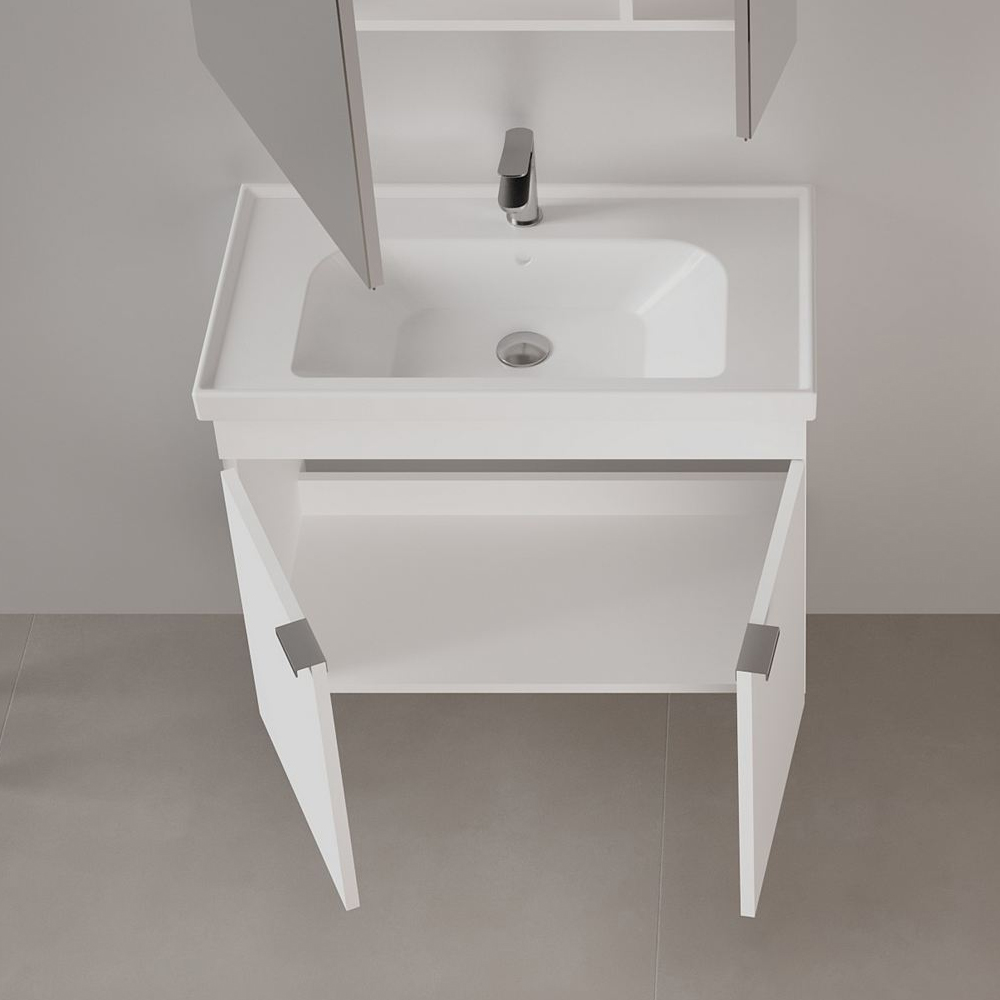 Desna 800mm Wooden Wall Mounted Vanity Unit & Basin with 2 Doors in Matte White