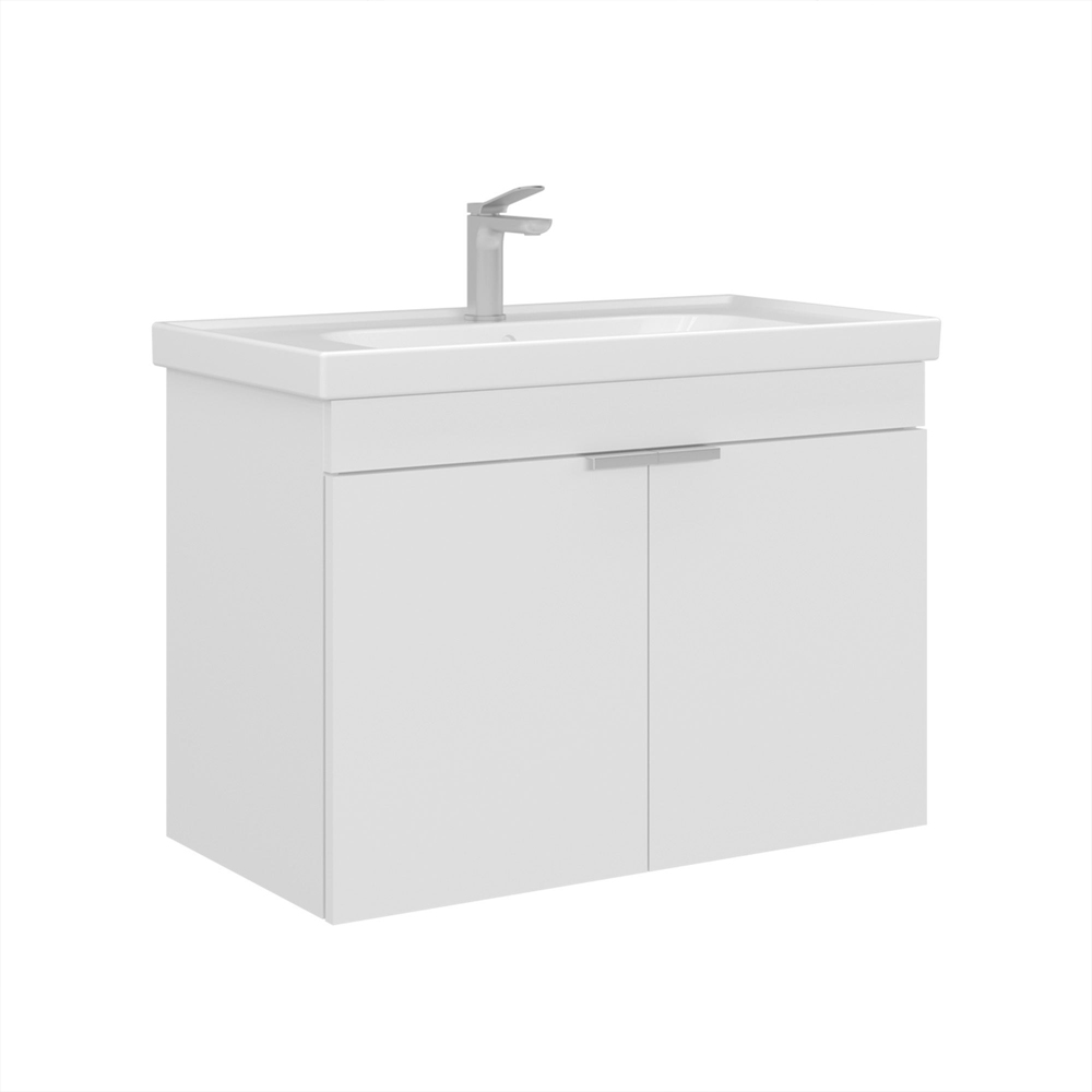Desna 800mm Wooden Wall Mounted Vanity Unit & Basin with 2 Doors in Matte White