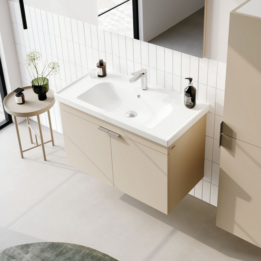 Desna 800mm Wooden Wall Mounted Vanity Unit & Basin with 2 Doors in Sand