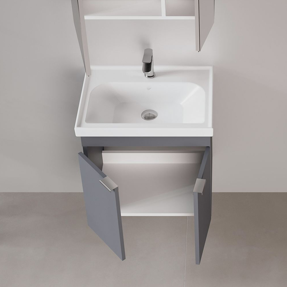 Desna 600mm Wooden Wall Mounted Vanity Unit & Basin with 2 Doors in Matte Anthracite