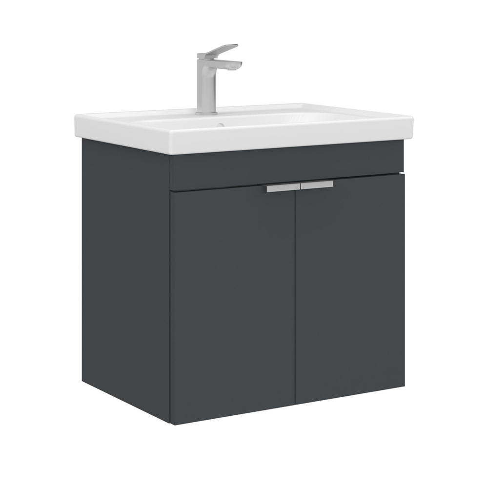 Desna 600mm Wooden Wall Mounted Vanity Unit & Basin with 2 Doors in Matte Anthracite