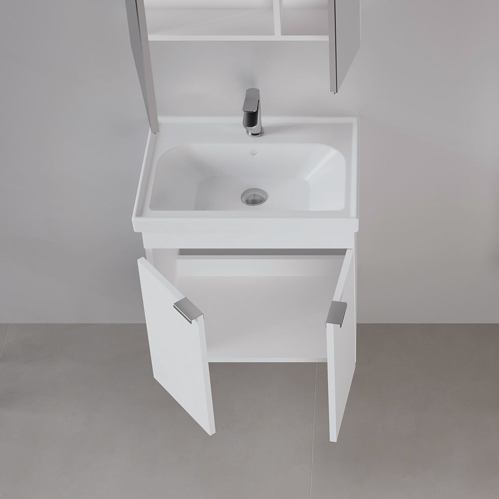 Desna 600mm Wooden Wall Mounted Vanity Unit & Basin with 2 Doors in Matte White