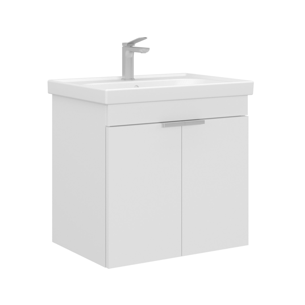 Desna 600mm Wooden Wall Mounted Vanity Unit & Basin with 2 Doors in Matte White