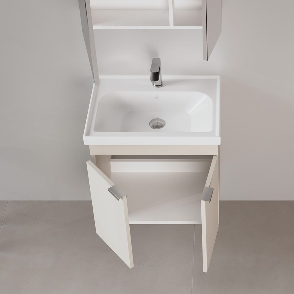 Desna 600mm Wooden Wall Mounted Vanity Unit & Basin with 2 Doors in Sand