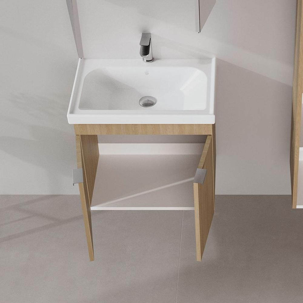 Desna 600mm Wooden Wall Mounted Vanity Unit & Basin with 2 Doors in Sonoma Oak