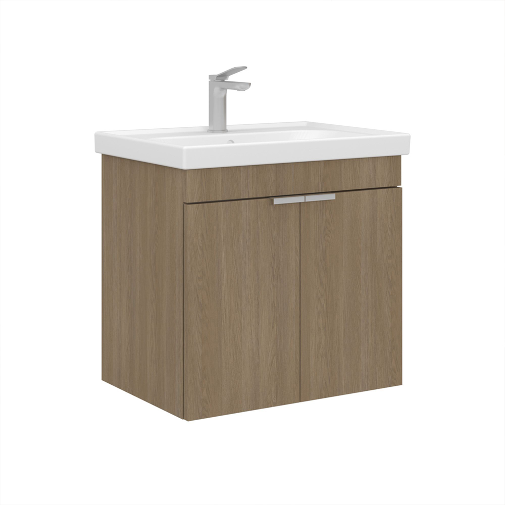 Desna 600mm Wooden Wall Mounted Vanity Unit & Basin with 2 Doors in Sonoma Oak