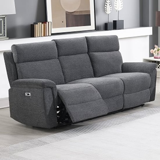Product photograph of Dessel Fabric Electric Recliner 3 Seater Sofa In Grey from Furniture in Fashion
