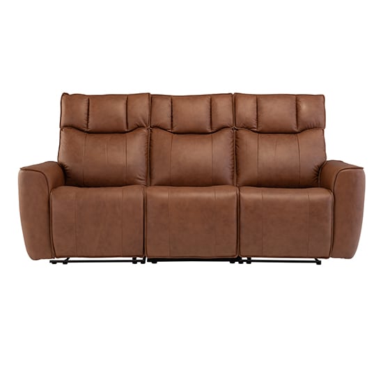 Dessel Faux Leather Electric Recliner 3 Seater Sofa In Tan