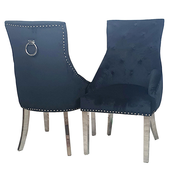 Product photograph of Dessel Plain Knocker Black Velvet Dining Chairs In Pair from Furniture in Fashion