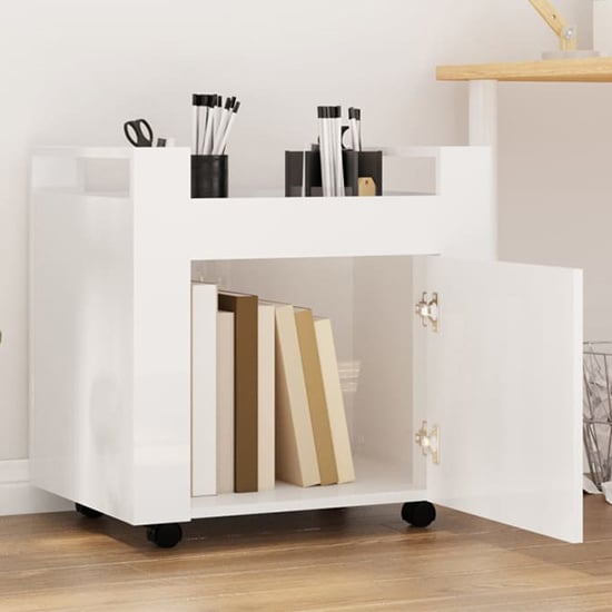 Destin High Gloss Office Pedestal Trolley In White_2