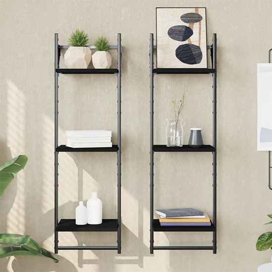 Product photograph of Destin Set Of 2 Wooden Wall Shelf 3-tier In Black from Furniture in Fashion