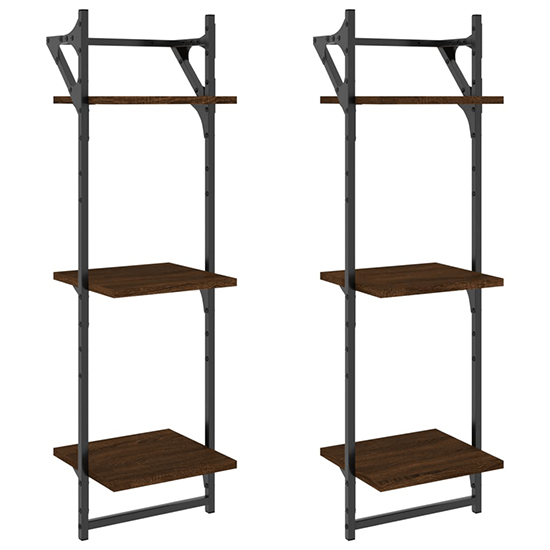 Destin Set Of 2 Wooden Wall Shelf 3-Tier In Brown Oak