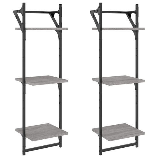Destin Set Of 2 Wooden Wall Shelf 3-Tier In Grey Sonoma Oak