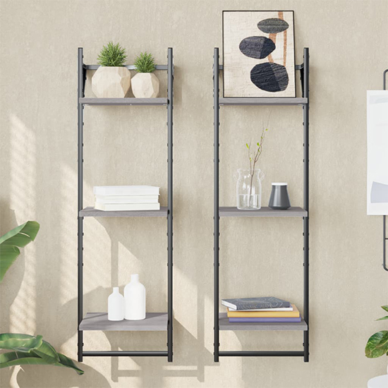 Product photograph of Destin Set Of 2 Wooden Wall Shelf 3-tier In Grey Sonoma Oak from Furniture in Fashion