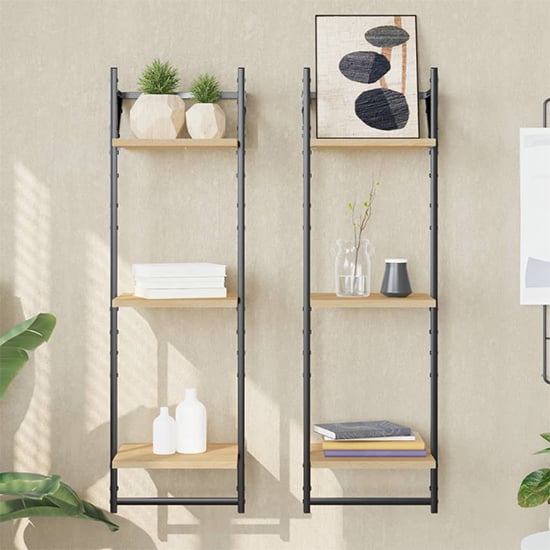 Product photograph of Destin Set Of 2 Wooden Wall Shelf 3-tier In Sonoma Oak from Furniture in Fashion