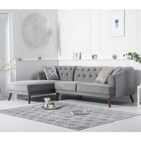 Destone Velvet Upholstered Left Handed Corner Sofa In Grey FiF