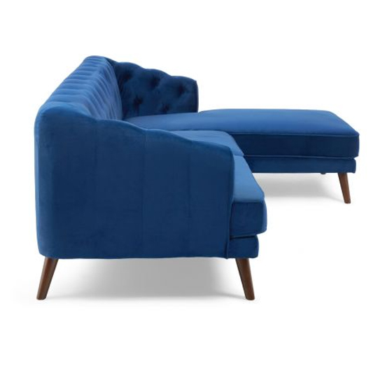 Destone Velvet Upholstered Right Handed Corner Sofa In Blue Sale