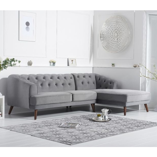 Destone Velvet Upholstered Right Handed Corner Sofa In Grey Furniture