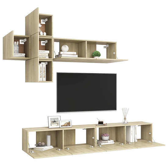 Detlef Wall Hung Wooden Entertainment Unit In Sonoma Oak