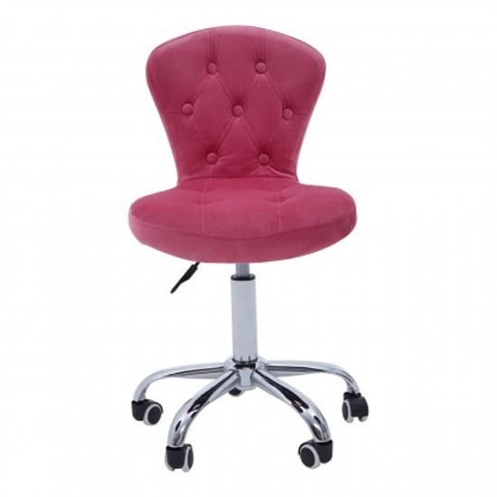 Detra Rolling Home And Office Velvet Chair In Pink