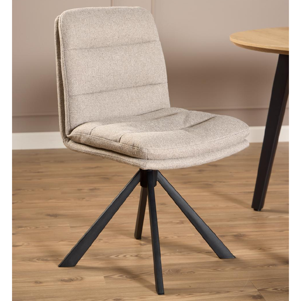 Detroit Beige Fabric Dining Chairs With Black Legs In Pair