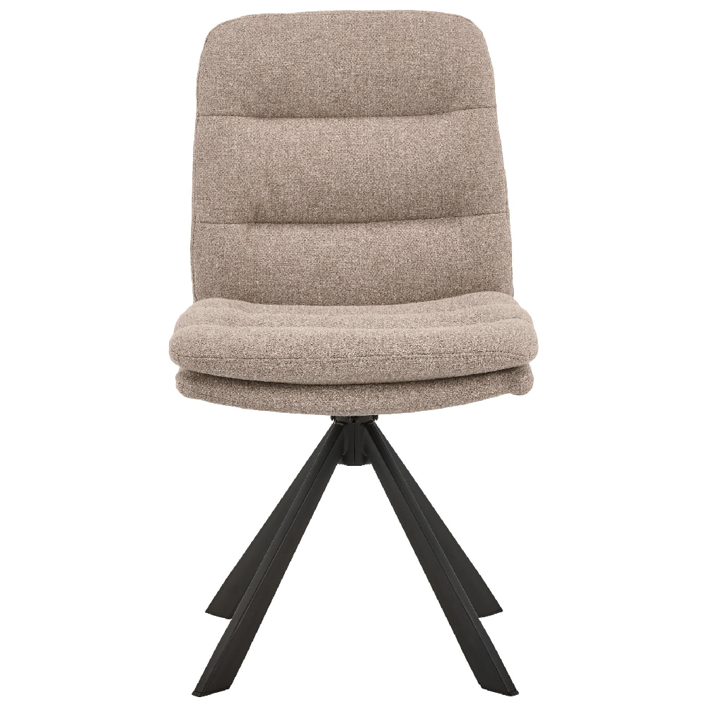 Detroit Beige Fabric Dining Chairs With Black Legs In Pair