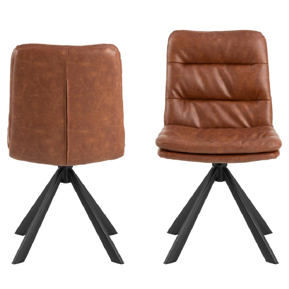 Detroit Brown PU Leather Dining Chairs With Black Legs In Pair