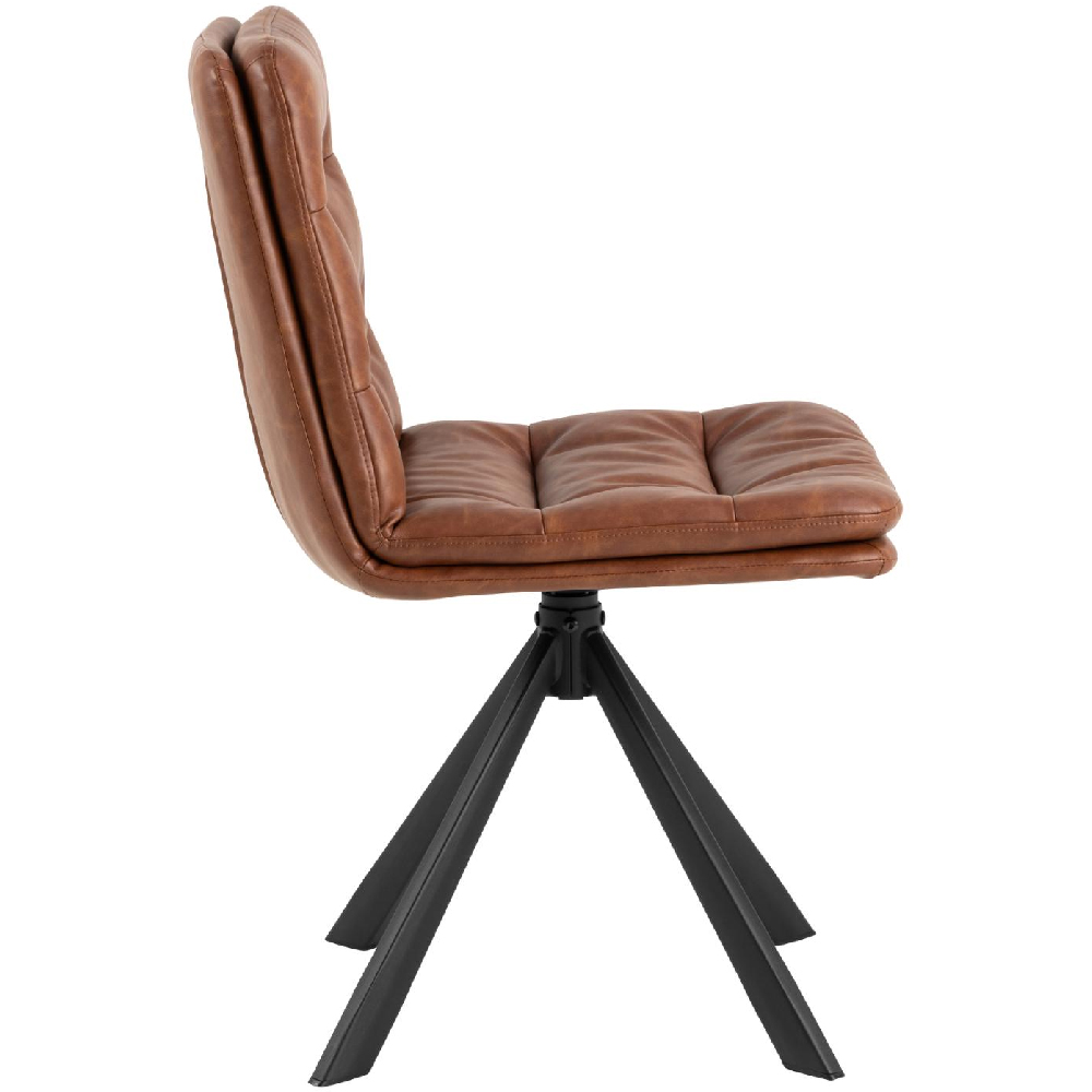 Detroit Brown PU Leather Dining Chairs With Black Legs In Pair