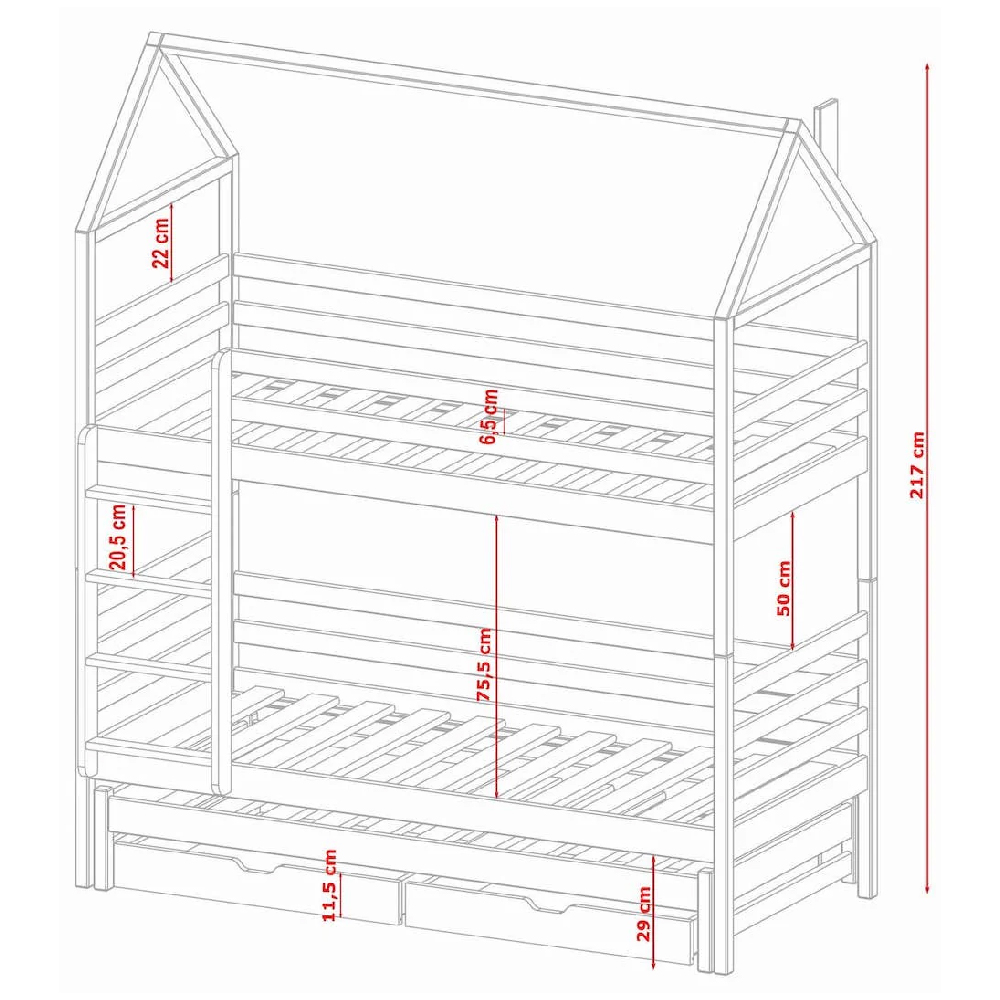Detroit Wooden Bunk Bed With Foam Mattress And Trundle In Grey