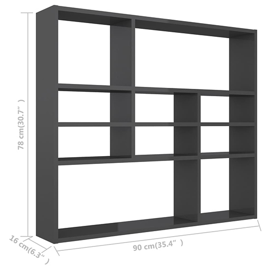 Deus High Gloss Wall Shelf With 10 Compartments In Grey_4