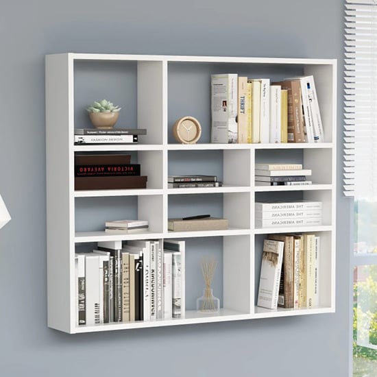 Deus Wooden Wall Shelf With 10 Compartments In White_1