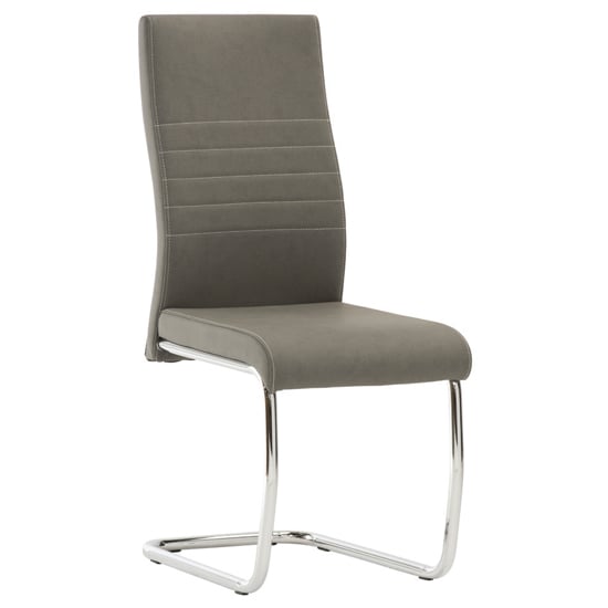Devan Cantilever Faux Leather Dining Chair In Grey