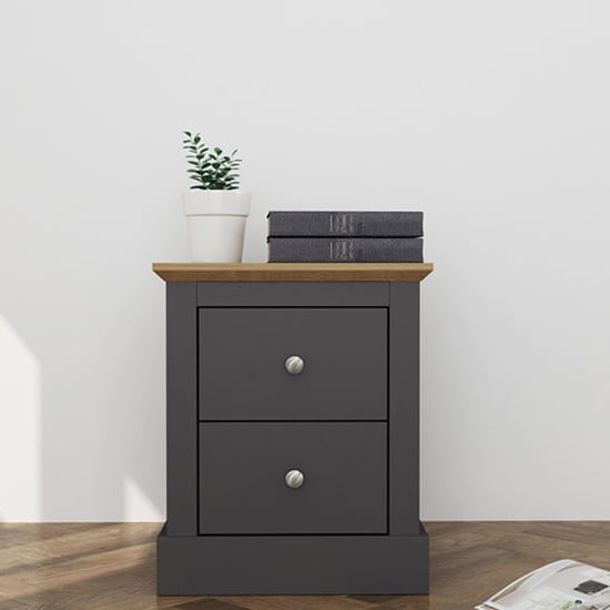 Devan Wooden Bedside Cabinet With 2 Drawers In Charcoal
