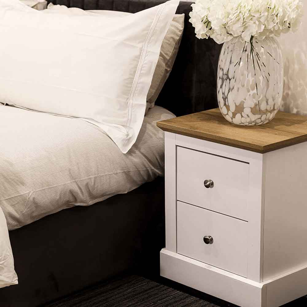 Devan Wooden Bedside Cabinet With 2 Drawers - White And Oak