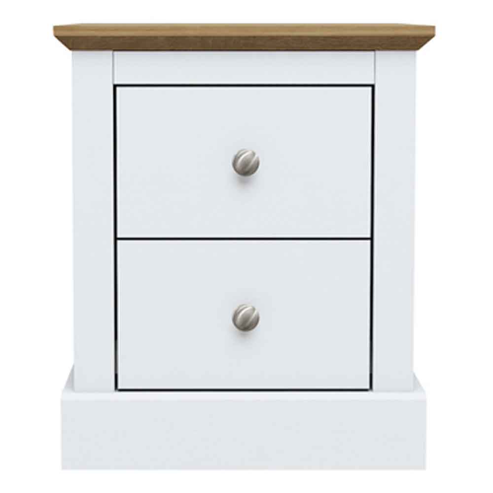 Devan Wooden Bedside Cabinet With 2 Drawers - White And Oak